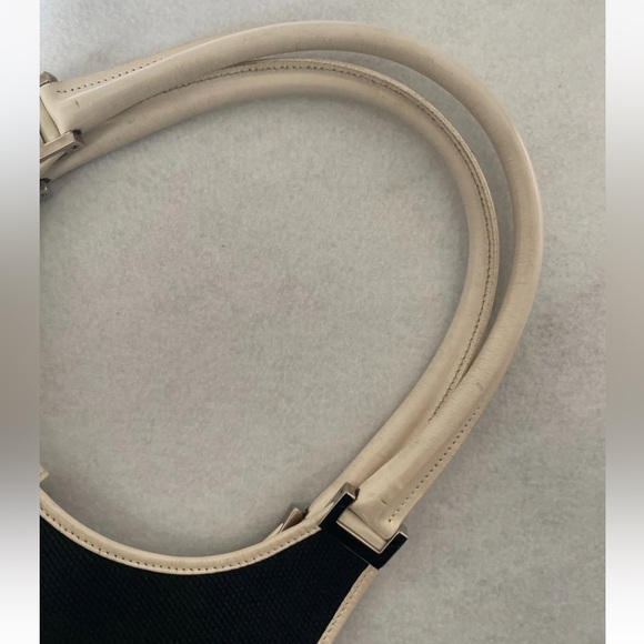 Gucci Jackie Hobo Tote Black Canvas & White Leather Trim | Large Shoulder Bag - Picture 7 of 12